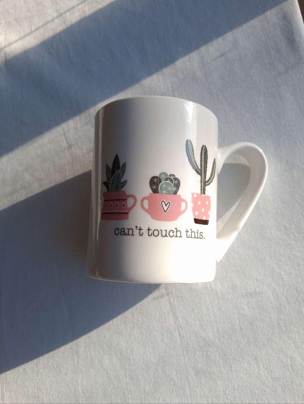 mug cactus design "Can’t Touch This"  10 Strawberry street White , Green & Pink
